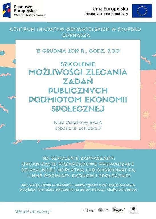 Szkolenie!!! Możliwości zlecania zadań publicznych podmiotom ekonomii społecznej.