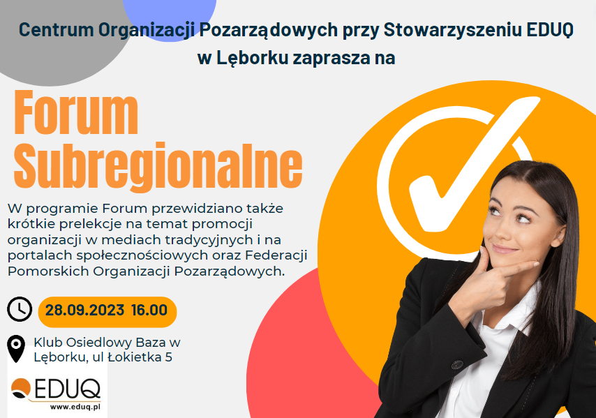 Zaproszenie na Forum Organizacji Pozarządowych Powiatu Lęborskiego. grafika