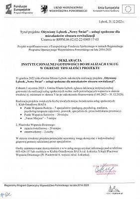 Trwałość projektu '' Ożywiony Lębork ,, Nowy Świat ,, ''